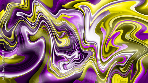 Glowing colorful yellow purple liquid painting background. Highly detailed colorful vibrant abstract painting for use as backgrounds, textures and overlays