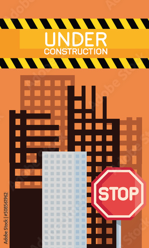 under construction label and stop