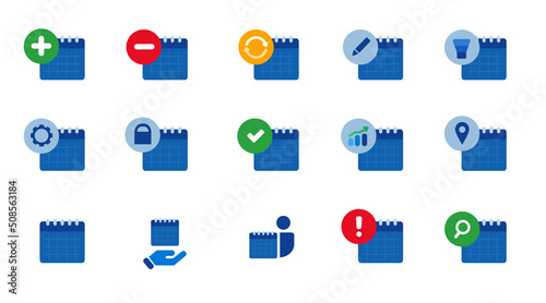 Calendar icon set collection meeting event organizer schedule blue isolated