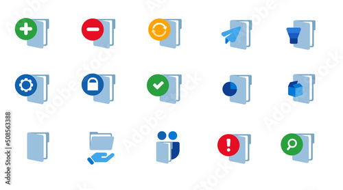 Folder document archive binder sharing icon set collection blue isolated file management design isolated