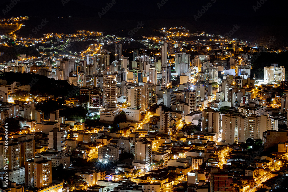 Night view of Juiz de Fora city lights in Brazil.