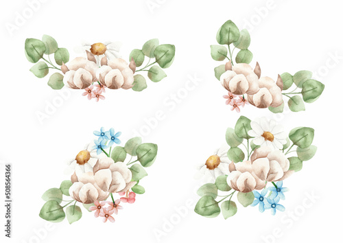 Fototapeta Naklejka Na Ścianę i Meble -  Watercolor Cotton Flower Arrangement Vector