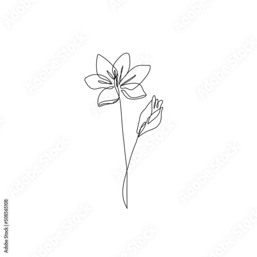 Flower One Line Vector Drawing. Botanical Single Line Art  Aesthetic Contour. Perfect for Home Decor  Wall Art Posters  or t-shirt Print  Mobile Case. Continuous Line Drawing of Simple Flower. 