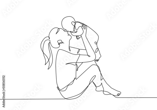 Happy Family Continuous Line Art Drawing. Mother and Baby Abstract Line Drawing Minimalist Illustration. Vector EPS 10. 