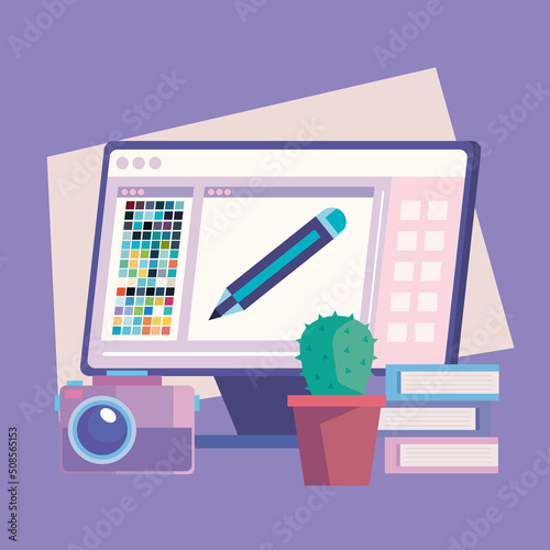 graphic designer desktop and supplies