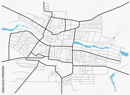 City map of Novoaleksandrovsk. Scheme of town streets. Gps line navigation plan. Black line road on white isolated background. Urban pattern texture. Vector