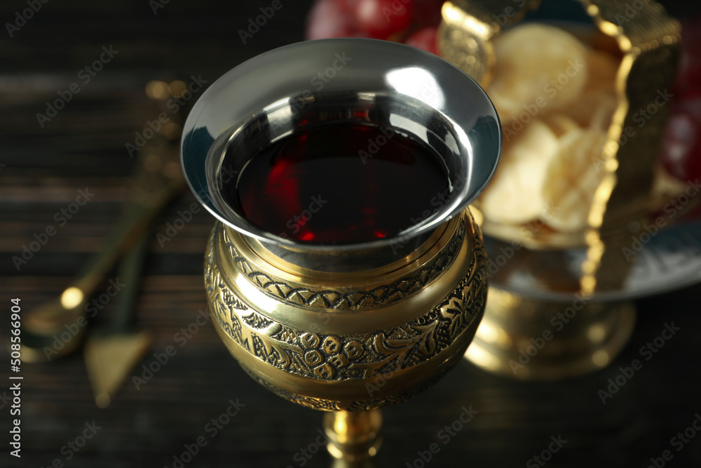 Concept or composition of Eucharist, close up