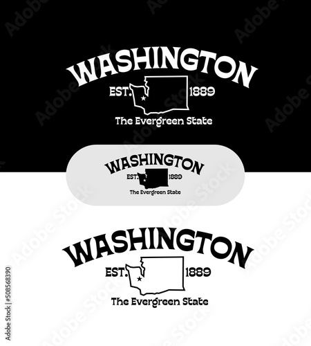 washington the evergreen state with establishment year 1889  on black and white background can be use for product package design  T-shirt printing coffee mug advertisement banner poster notebook cover