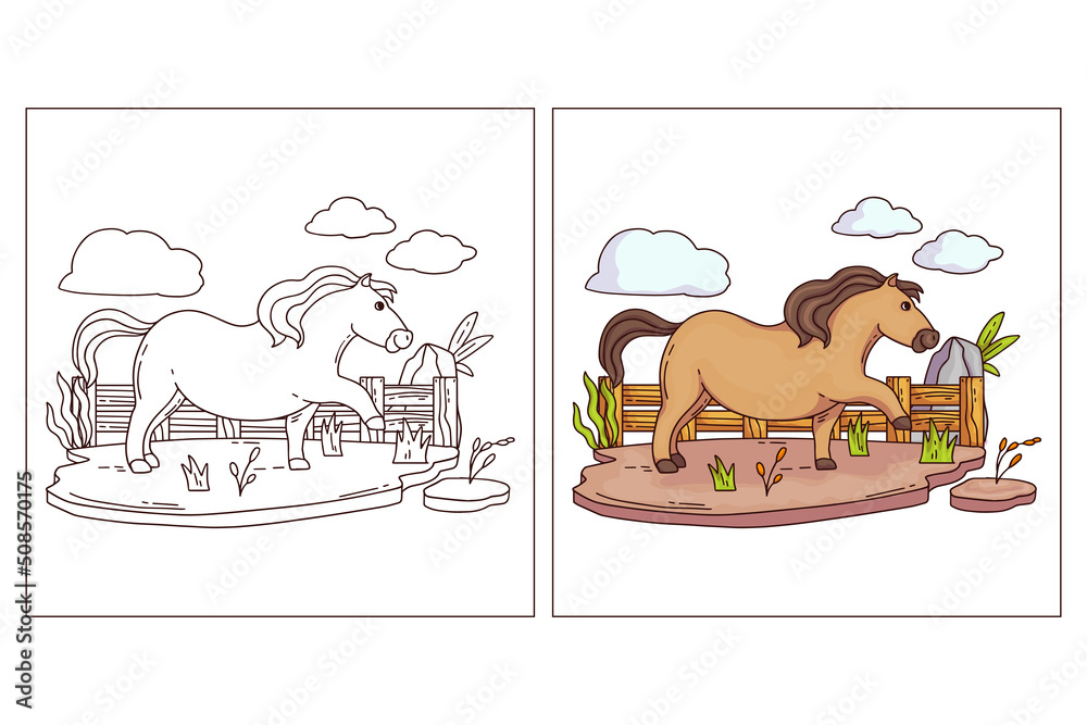 Naklejka premium Hand drawn cute Farm Animal for coloring page horse