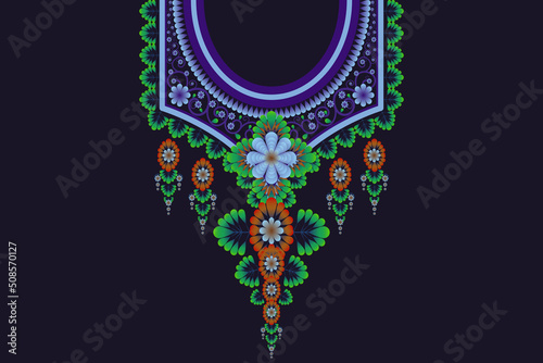 eometric Ethnic oriental pattern traditional .Floral necklace embroidery design for fashion women.background,wallpaper,clothing and wrapping. photo