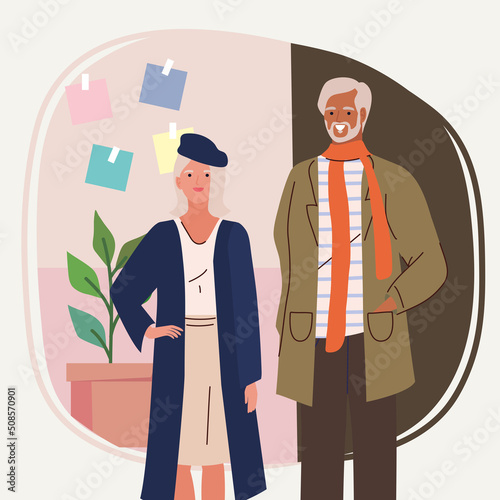 old couple modeling and houseplant