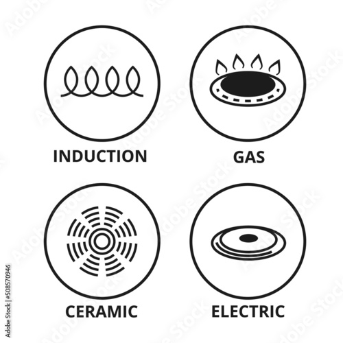 Variety of cooktops. Modern ceramic and induction heaters for comfortable cooking gas and electric proven vector systems