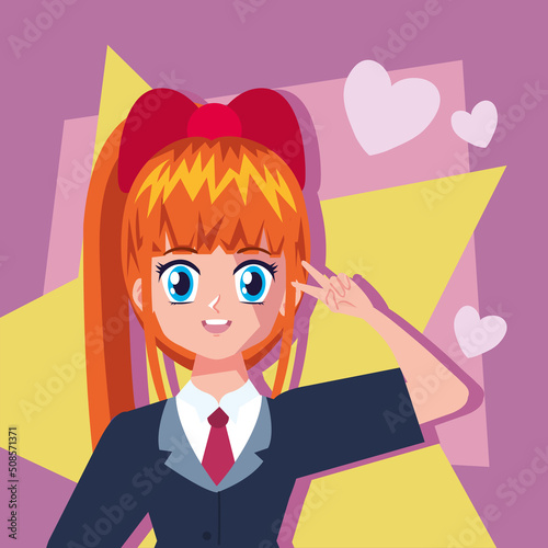 anime redhead girl with star