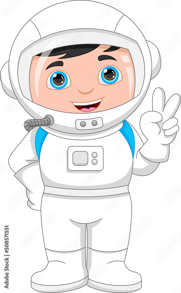 cute boy wearing astronaut costum on white background