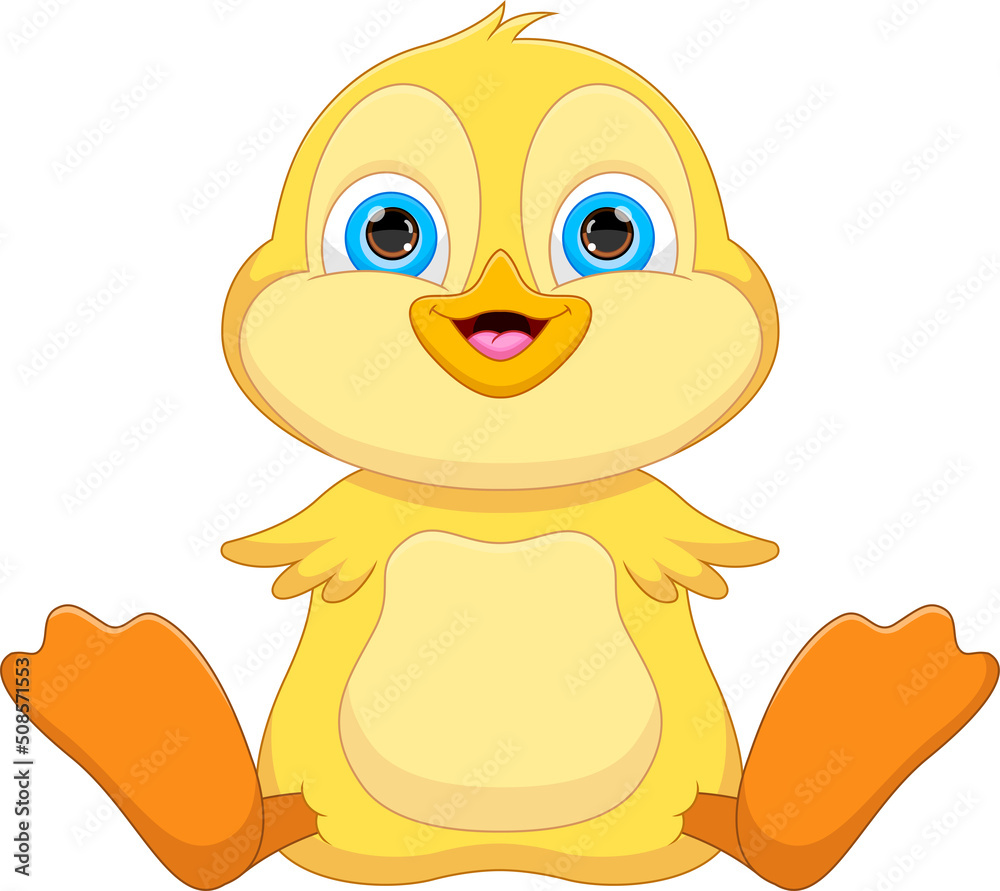 cute baby duck cartoon on white background