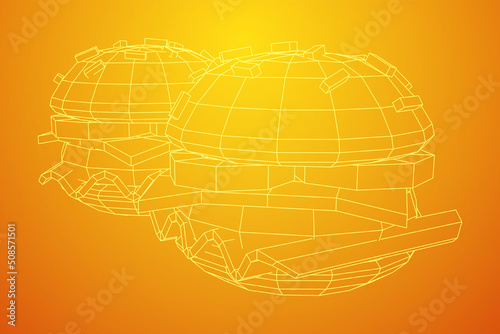 Hamburger or cheeseburger wireframe low poly mesh
