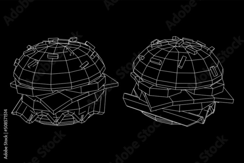 Hamburger or cheeseburger wireframe low poly mesh