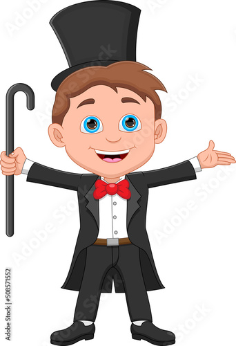 cute boy magician cartoon on white background