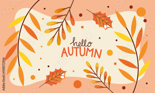 hello autumn lettering postcard