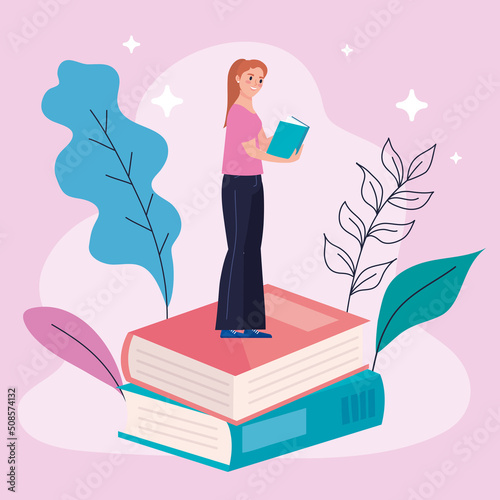 woman reading book in books