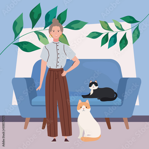 old woman modeling with cats