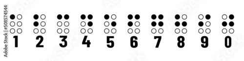 Braille Numbers - Tactile Writing System Used By People Who Are Blind - Vector Illustrations Set Isolated On White Background