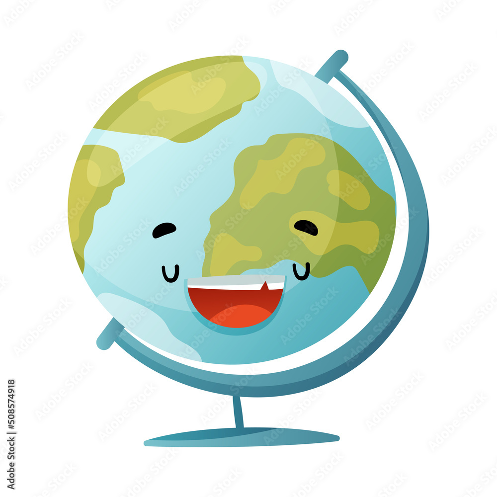 Funny Earth Globe as School Item with Smiling Face as Cartoon Education  Supply Vector Illustration Stock Vector | Adobe Stock