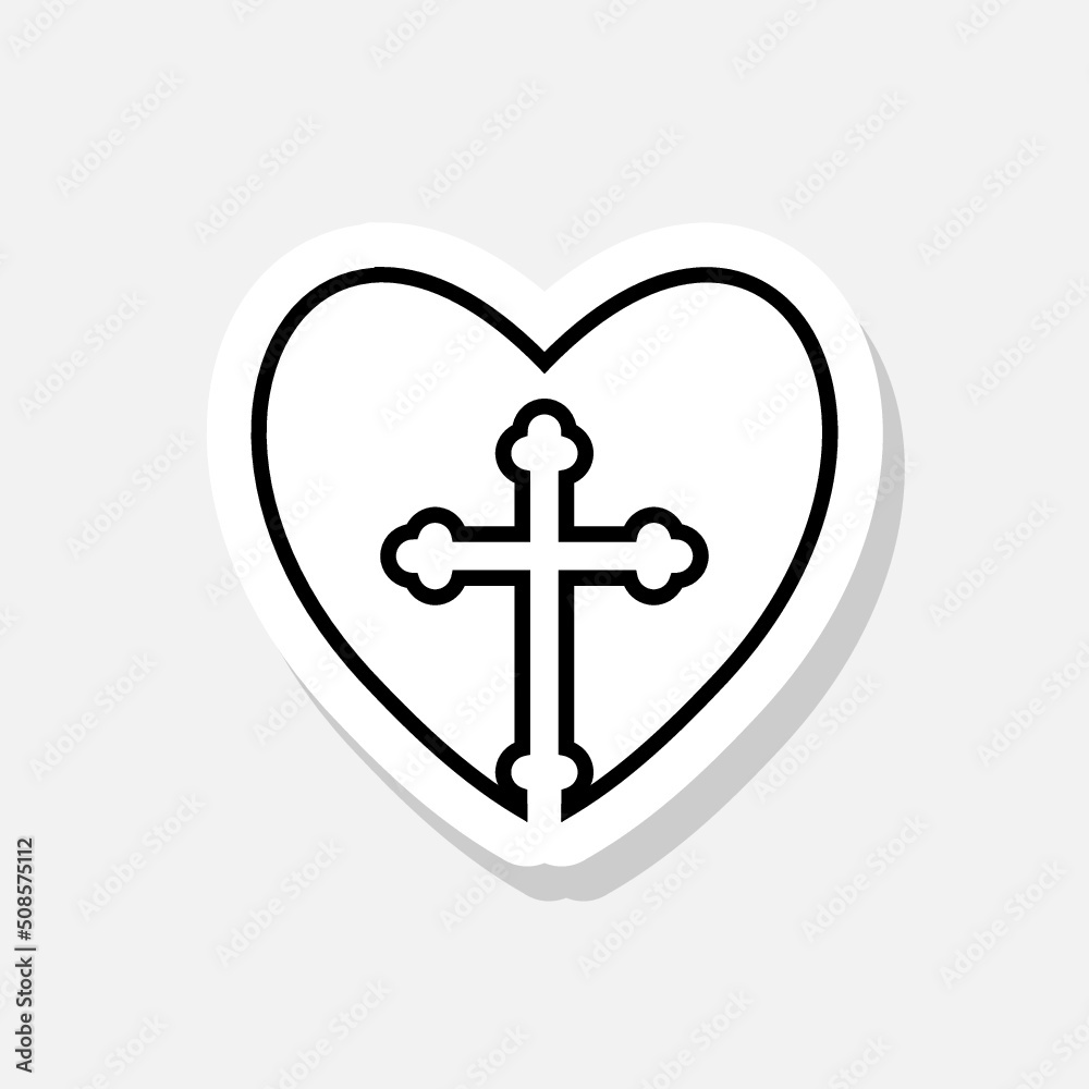 Christian cross icon in the heart inside sticker sign for mobile concept and web design Christian cross icon in the heart inside sticker sign for mobile concept and web design