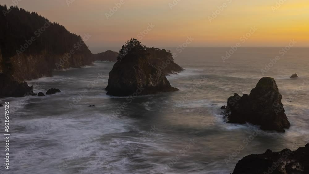 Time Lapse of the rugged coastline of Oregon, USA at Sunset. Time Lapse of the rugged coastline of Oregon, USA at Sunset.