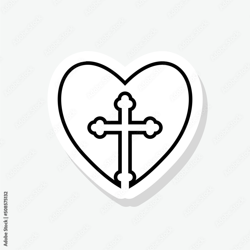 Christian cross icon in the heart inside sticker sign for mobile concept and web design Christian cross icon in the heart inside sticker sign for mobile concept and web design