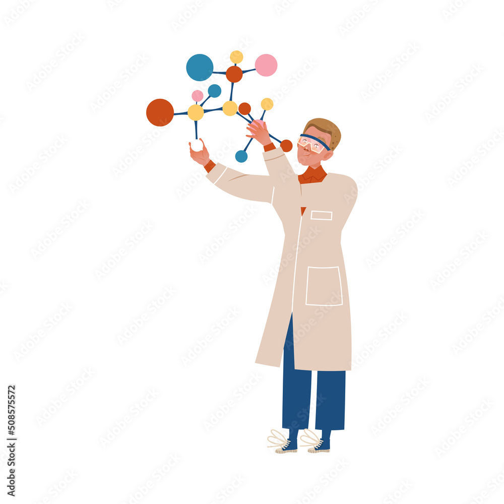 Man Scientist with Molecule Conducting Scientific Research Vector Illustration Man Scientist with Molecule Conducting Scientific Research Vector Illustration