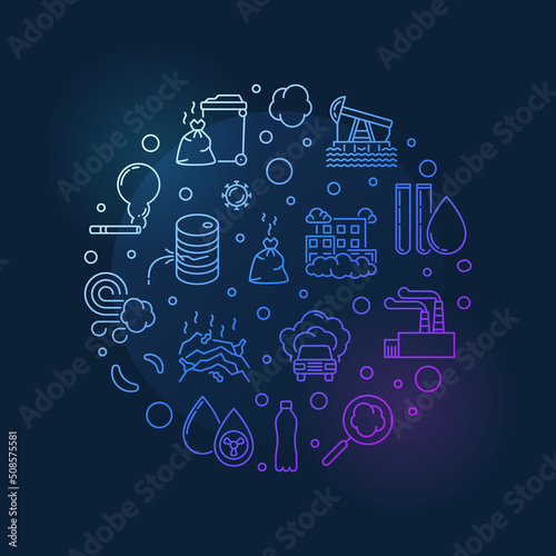 Pollution outline round colored illustration. Vector Eco Problem banner