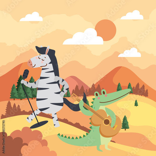 zebra and crocodile musicians