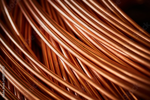 Shiny winded copper cable in warehouse of production plant Fototapeta