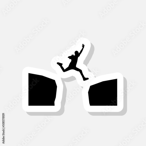 Guy jumps over cliff sticker icon sign for mobile concept and web design 