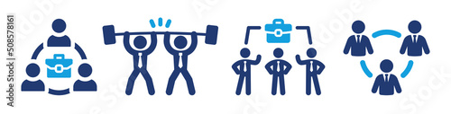 Business team vector icon set. Collaboration at work and businessman teamwork symbol concept.