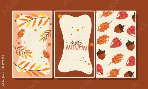 hello autumn lettering postcards