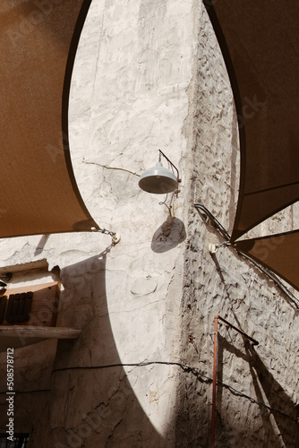 Old streets, signage, sellers, people and wall design of Arab country Al Seef Dubai photo