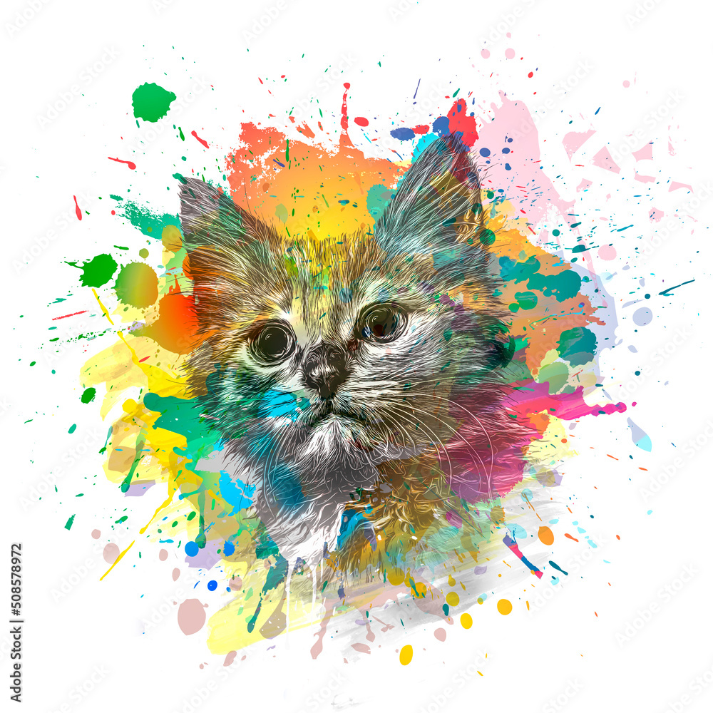 Fototapeta premium abstract colorful cat muzzle illustration, graphic design concept