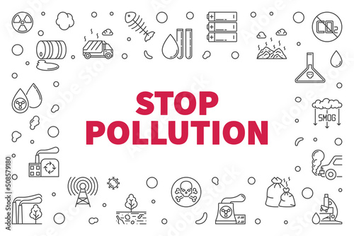 Stop Pollution concept outline horizontal Frame. Vector illustration