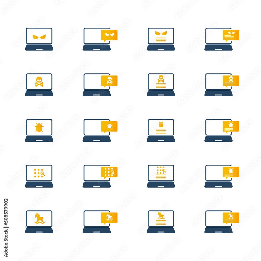 Malware content icon set. Alert notification on laptop computer , malware concept, spam data, online scam, virus , vector illustration. Malware content icon set. Alert notification on laptop computer , malware concept, spam data, online scam, virus , vector illustration.