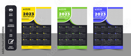 Monthly Wall calendar template for 2023 year. Week Starts on Sunday. Wall calendar in a minimalist style	