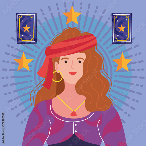 fortune teller with cards and stars