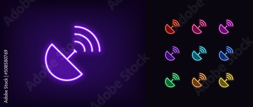 Fényképezés Outline neon satellite dish icon