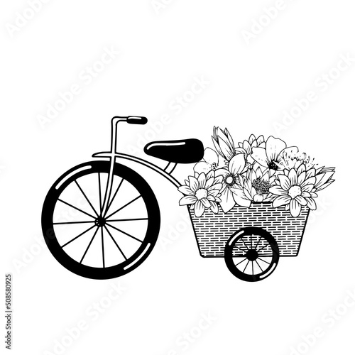 vector basket with flowers vector clipart, garden cart illustration