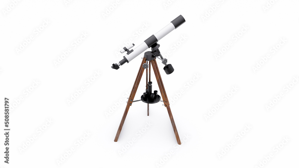 Small telescope on a tripod for observing nearby space objects and for teaching astronomy. 3d illustration Small telescope on a tripod for observing nearby space objects and for teaching astronomy. 3d illustration