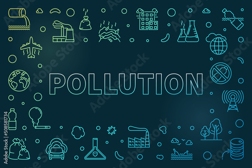 Pollution linear colored horizontal Frame - Vector illustration