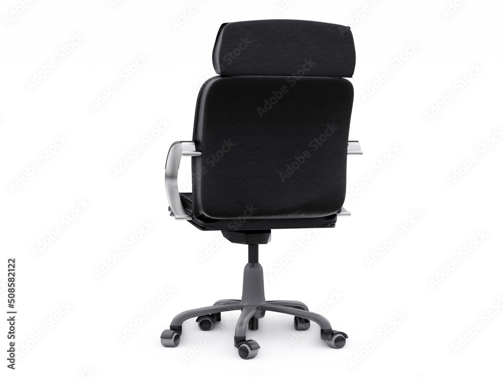 Black leather office chair isolated on white background. Executive Stylish workplace. 3D illustration
