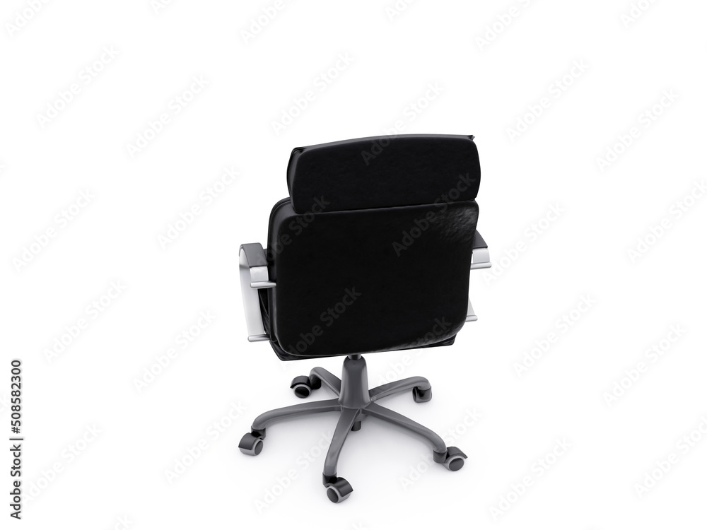 Black leather office chair isolated on white background. Executive Stylish workplace. 3D illustration