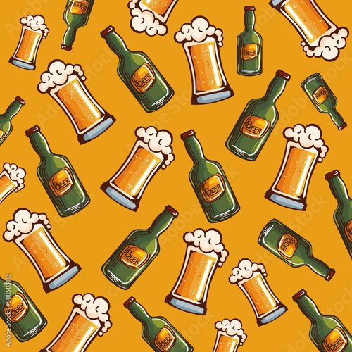 beers bottles and glasses pattern